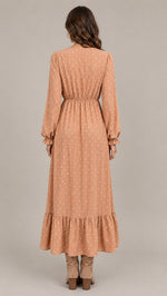 Women's Long Sleeve V-Neck Polka Dot Maxi Dress