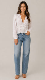 Women’s Long Sleeve V-Neck Tie Front Blouse