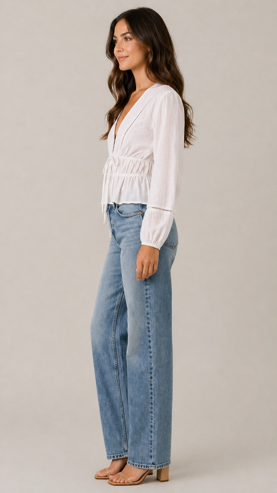 Women’s Long Sleeve V-Neck Tie Front Blouse