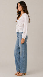 Women’s Long Sleeve V-Neck Tie Front Blouse