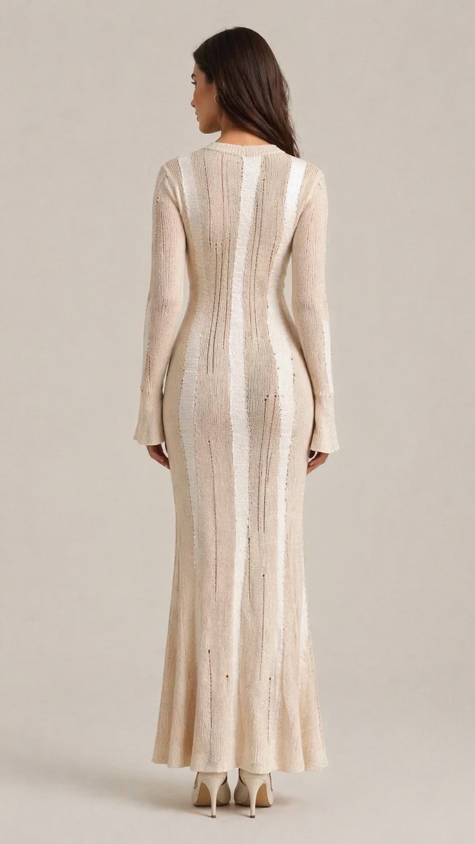 Women’s Long Sleeve Vertical Knit Pattern Maxi Dress