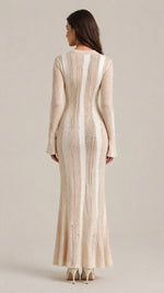 Women’s Long Sleeve Vertical Knit Pattern Maxi Dress