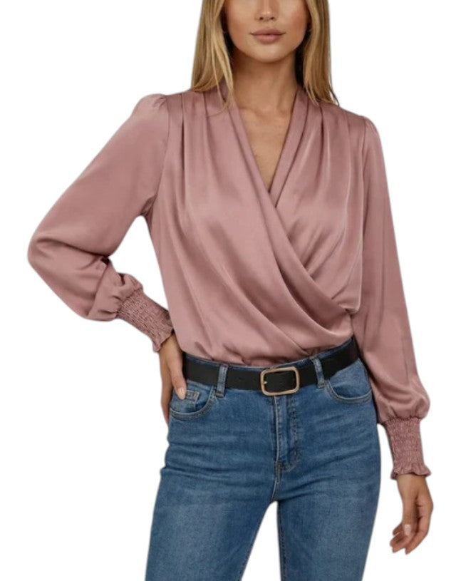Women's Long Sleeve Wrap V-Neck Blouse