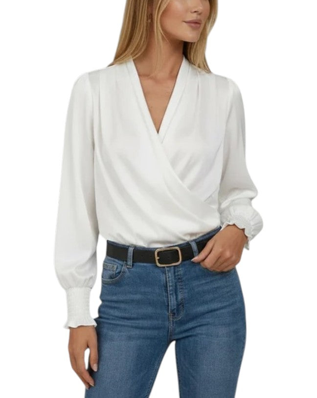 Women's Long Sleeve Wrap V-Neck Blouse