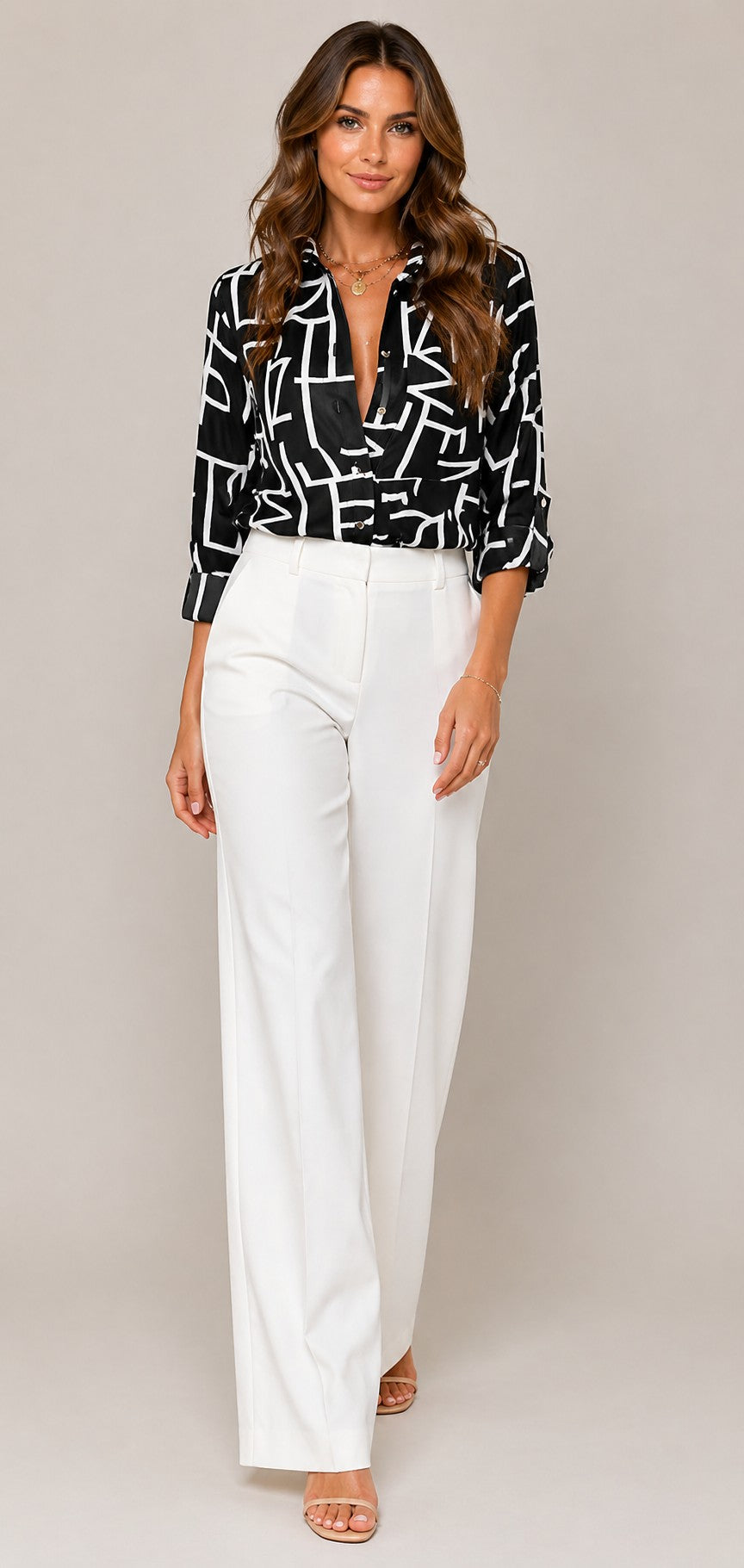 Women’s Loose Fit Printed Button-Front Blouse