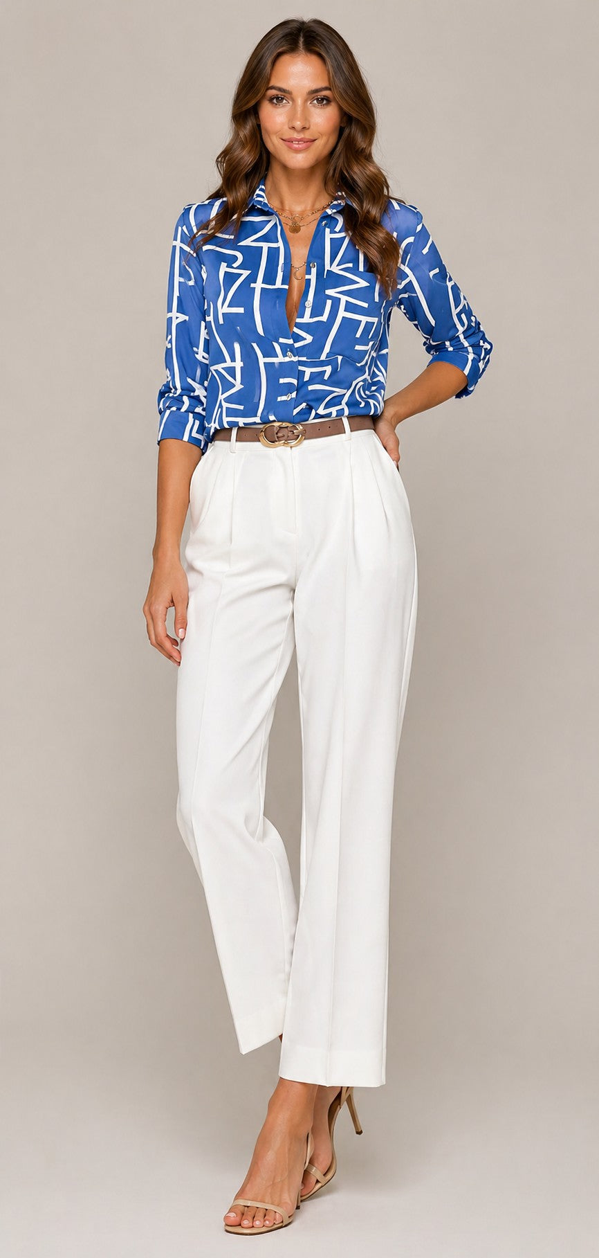 Women’s Loose Fit Printed Button-Front Blouse