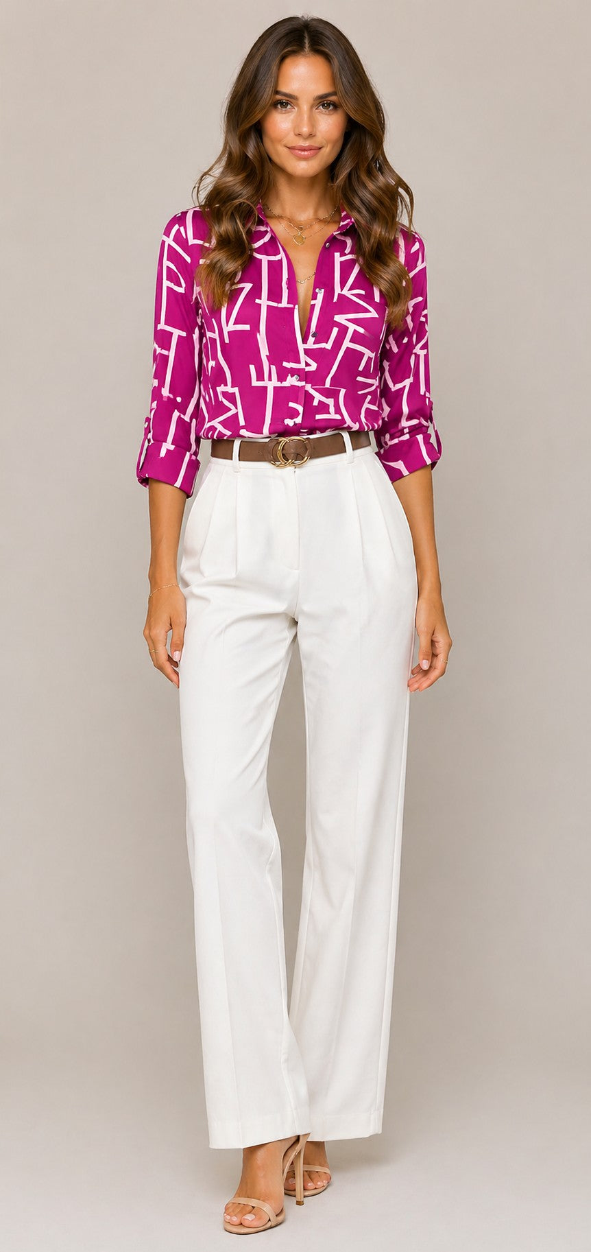Women’s Loose Fit Printed Button-Front Blouse