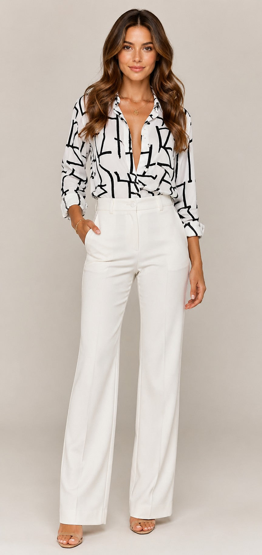 Women’s Loose Fit Printed Button-Front Blouse