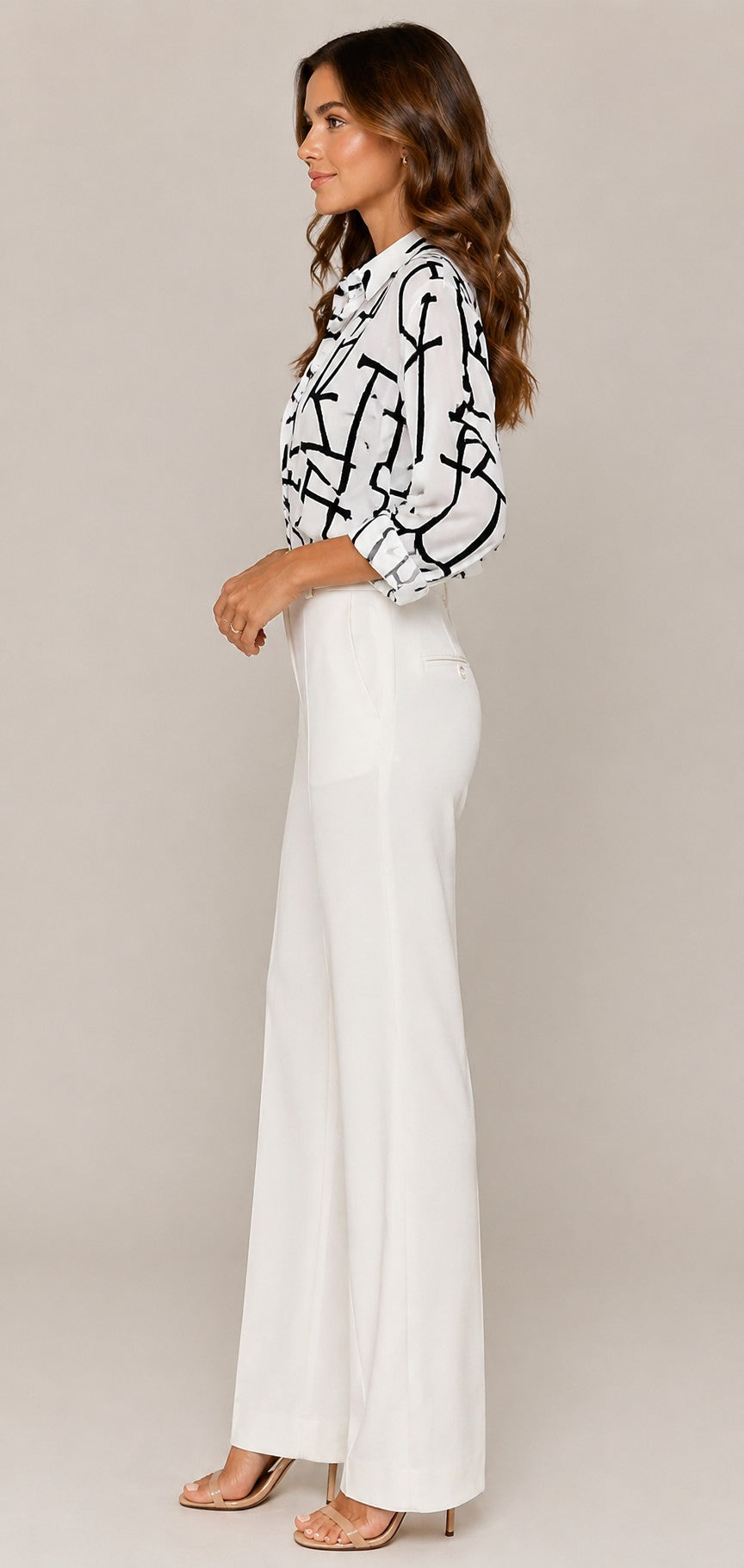 Women’s Loose Fit Printed Button-Front Blouse