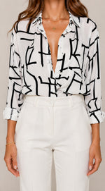 Women’s Loose Fit Printed Button-Front Blouse