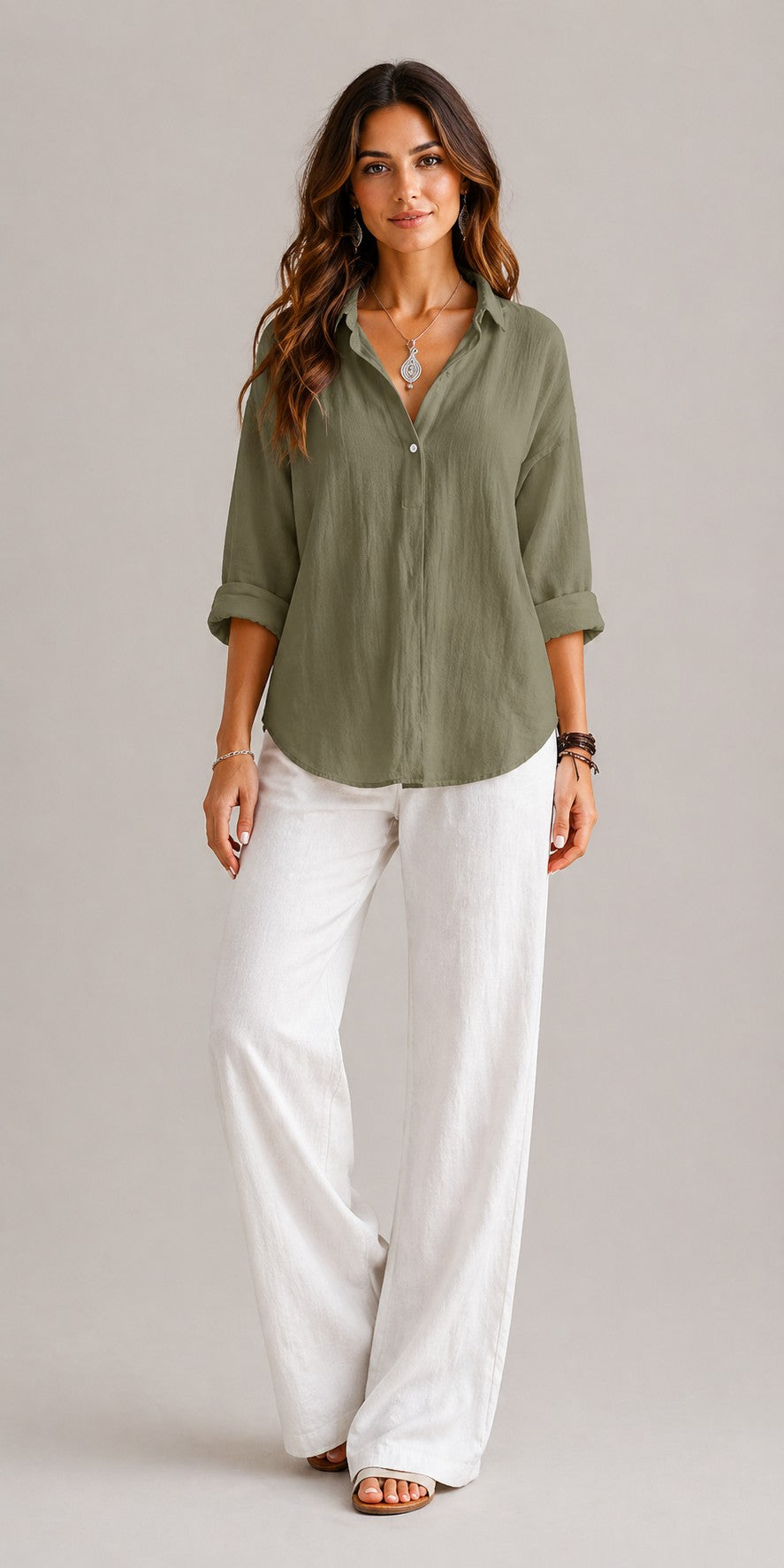 Women’s Loose Fit Roll-Up Sleeve Blouse