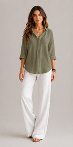 Women’s Loose Fit Roll-Up Sleeve Blouse