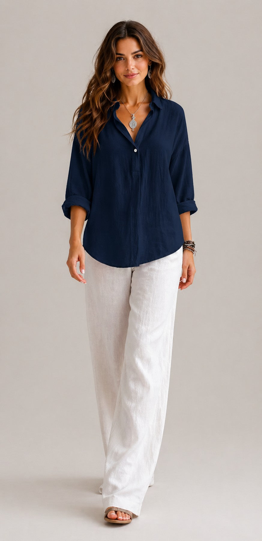 Women’s Loose Fit Roll-Up Sleeve Blouse