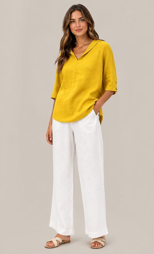 Women’s Loose Fit V-Neck Collared Blouse