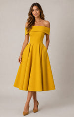 Women's Off Shoulder A-Line Midi Dress