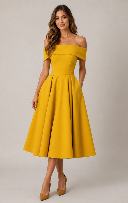 Women's Off Shoulder A-Line Midi Dress
