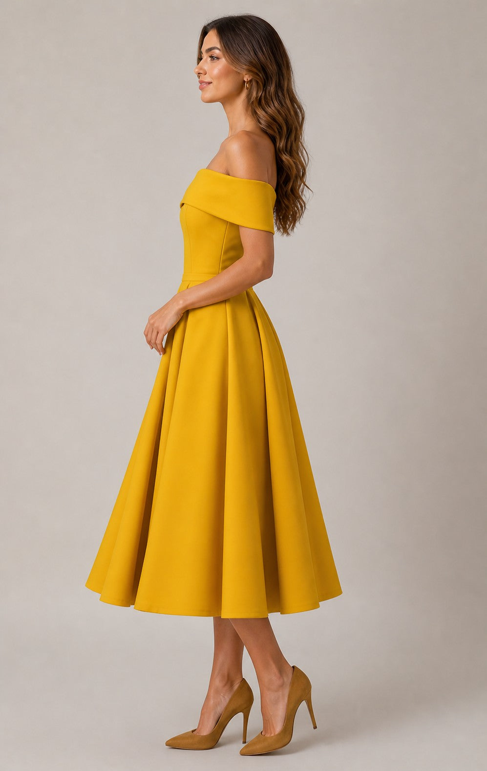 Women's Off Shoulder A-Line Midi Dress