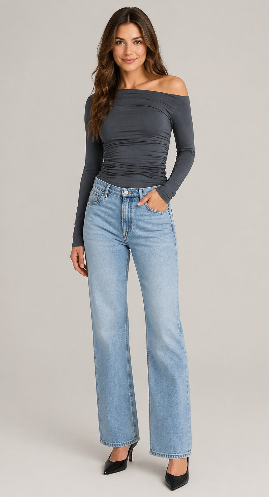 Women’s Off-Shoulder Fitted Long Sleeve Top