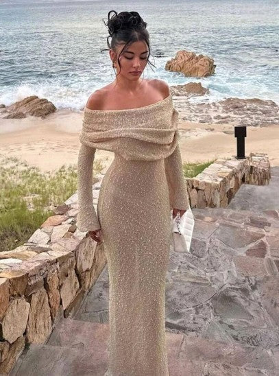 Women's Off Shoulder Long Sleeve Maxi Dress