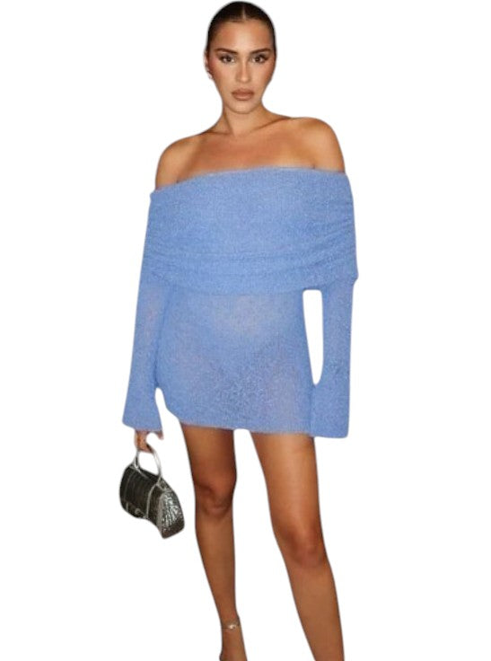 Women's Off Shoulder Long Sleeve Mini Dress