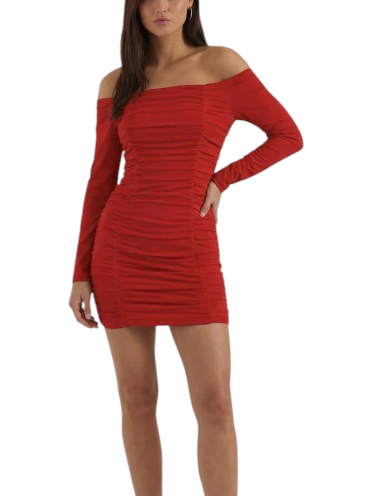 Women's Off Shoulder Long Sleeve Ruched Mini Dress