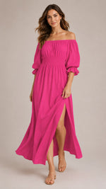 Women's Off Shoulder Puff Sleeve Maxi Dress