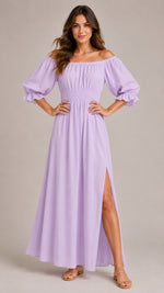 Women's Off Shoulder Puff Sleeve Maxi Dress