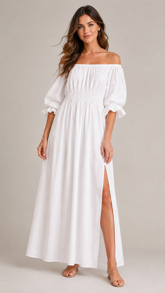 Women's Off Shoulder Puff Sleeve Maxi Dress