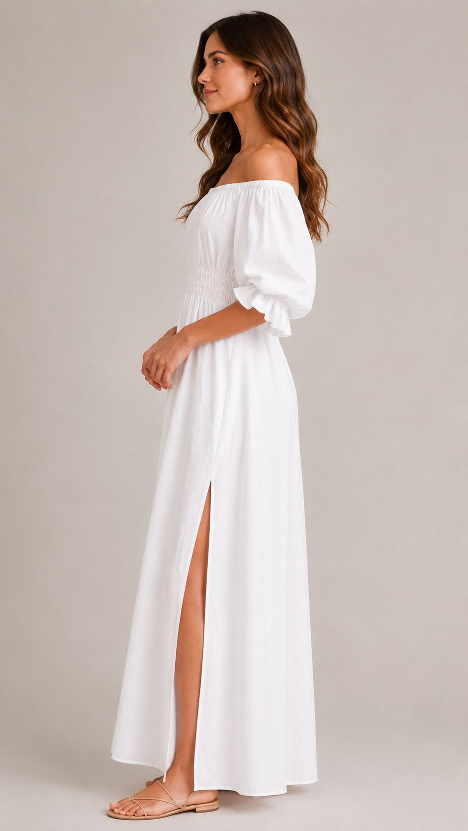 Women's Off Shoulder Puff Sleeve Maxi Dress