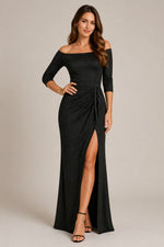 Women’s Off Shoulder Three Quarter Sleeves Maxi Dress