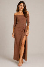 Women’s Off Shoulder Three Quarter Sleeves Maxi Dress