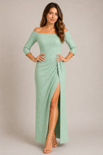 Women’s Off Shoulder Three Quarter Sleeves Maxi Dress