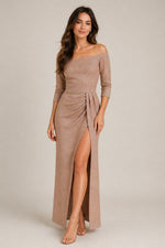 Women’s Off Shoulder Three Quarter Sleeves Maxi Dress