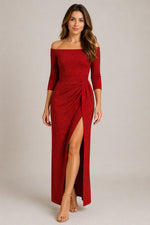 Women’s Off Shoulder Three Quarter Sleeves Maxi Dress