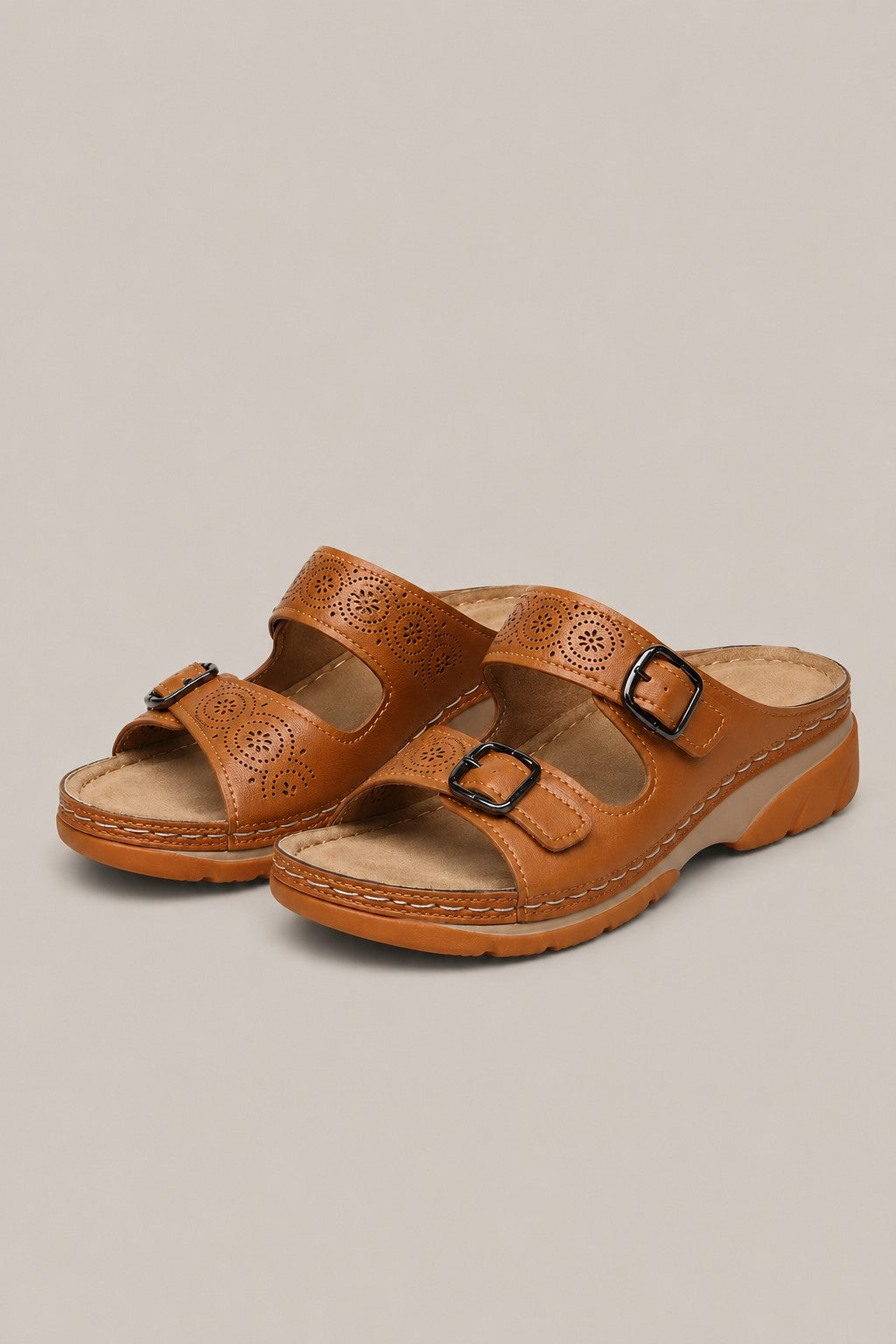 Women’s Open Toe Buckle Straps Slide Sandals