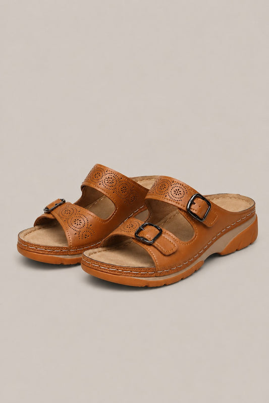 Women’s Open Toe Buckle Straps Slide Sandals