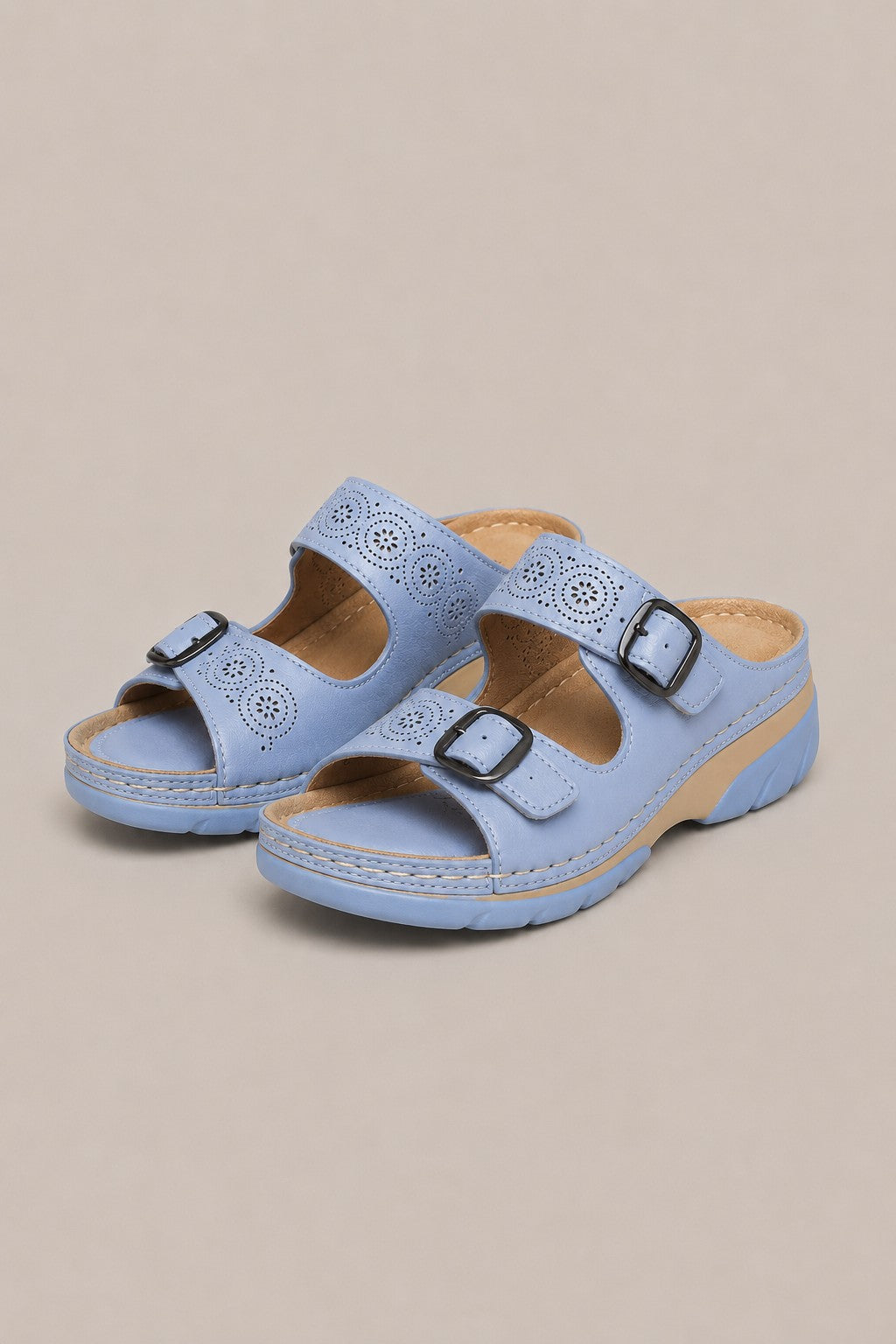 Women’s Open Toe Buckle Straps Slide Sandals