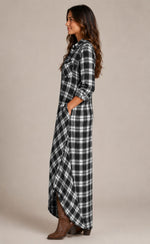 Women's Plaid Button Front Maxi Dress