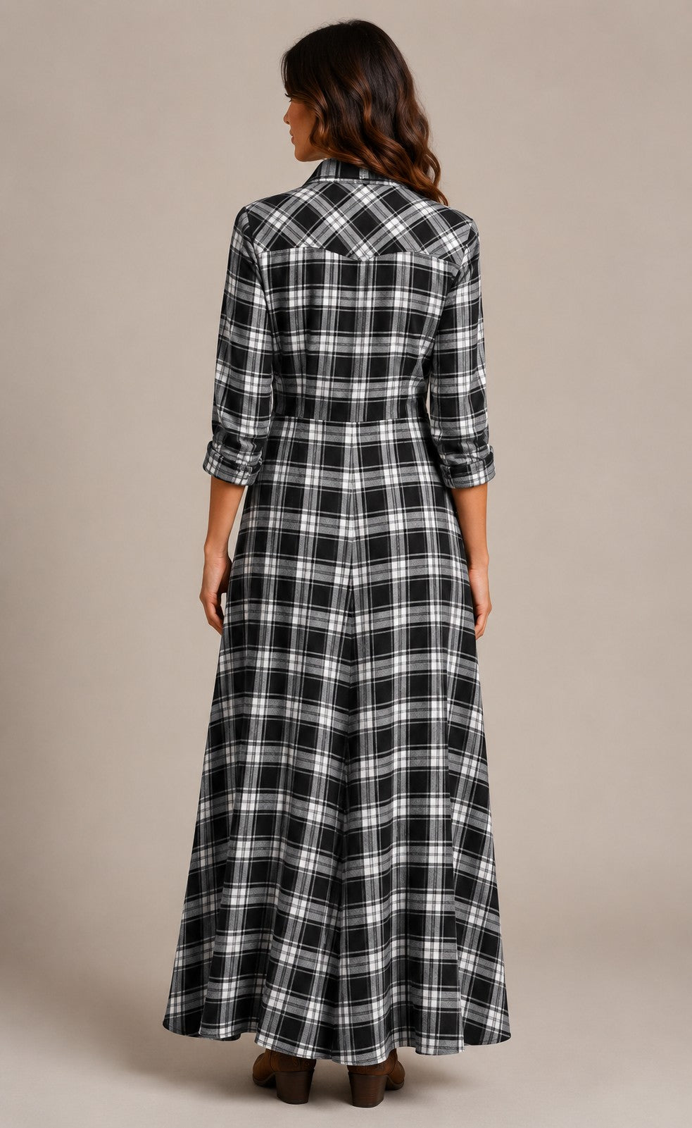 Women's Plaid Button Front Maxi Dress