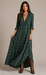 Women's Plaid Button Front Maxi Dress
