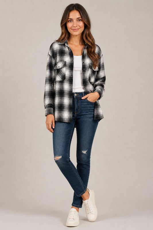 Women’s Plaid Long Sleeve Button-Up Shirt