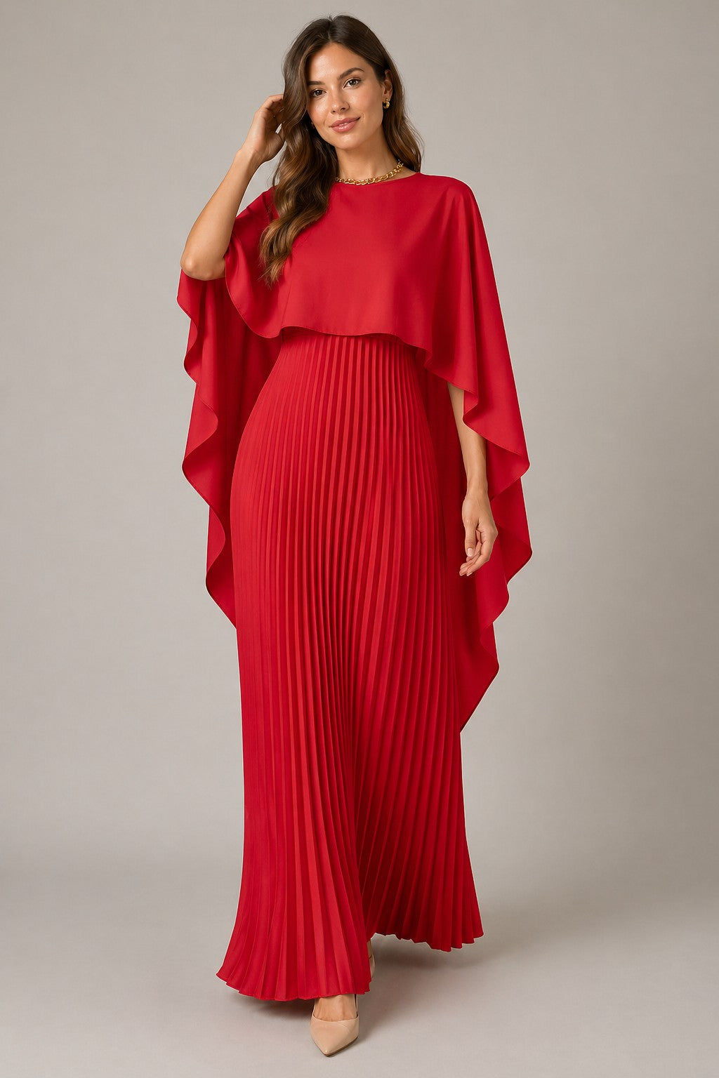 Women’s Pleated Cape Maxi Dress
