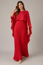 Women’s Pleated Cape Maxi Dress