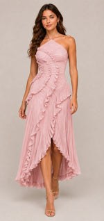 Women's Pleated High-Low Halter Dress