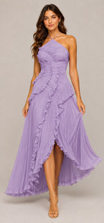 Women's Pleated High-Low Halter Dress