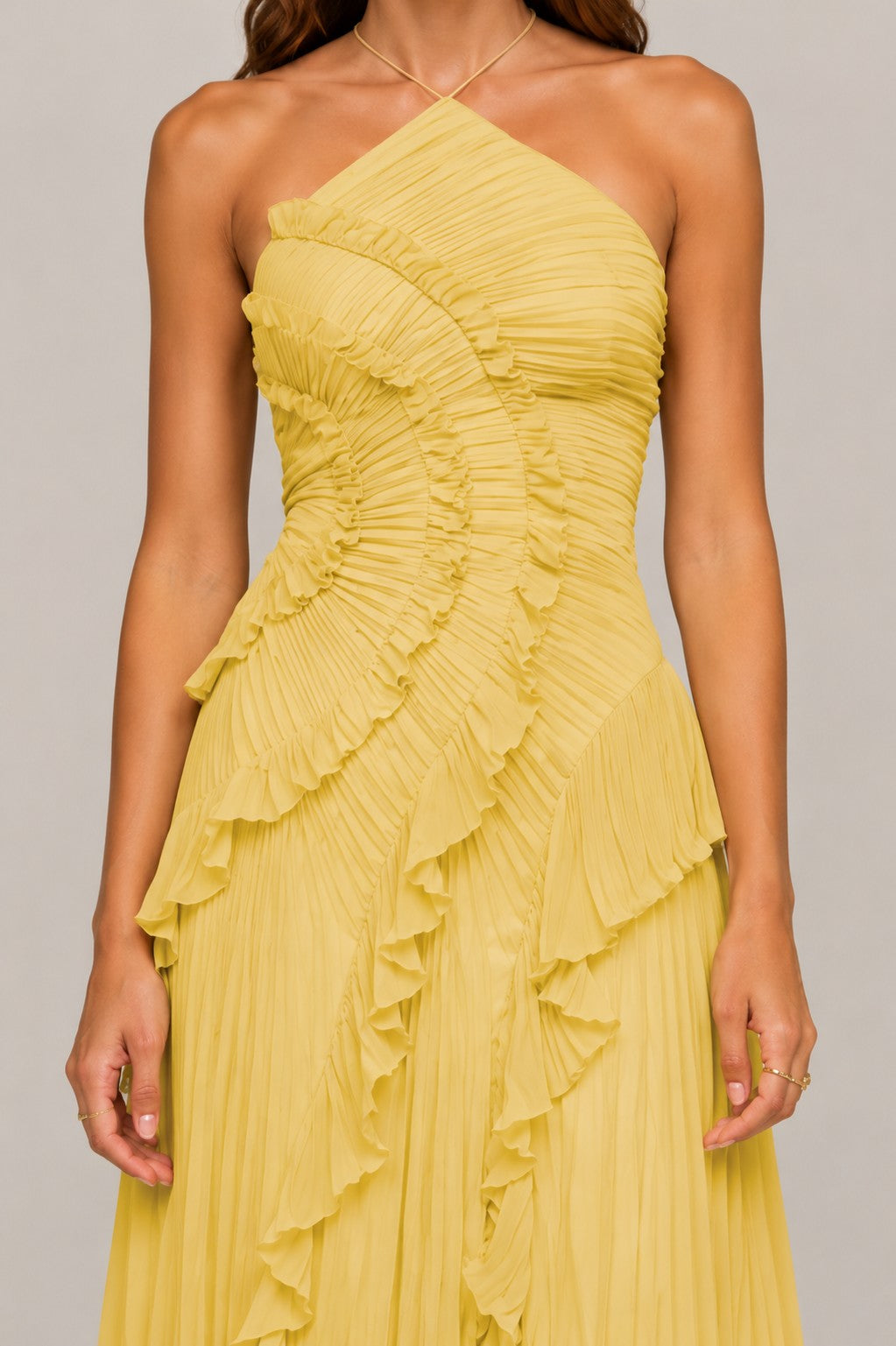 Women's Pleated High-Low Halter Dress