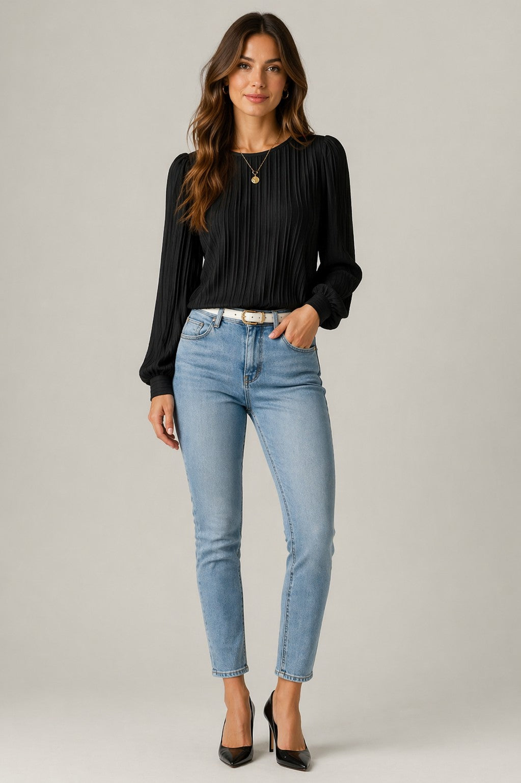 Women’s Pleated Long Sleeve Blouse