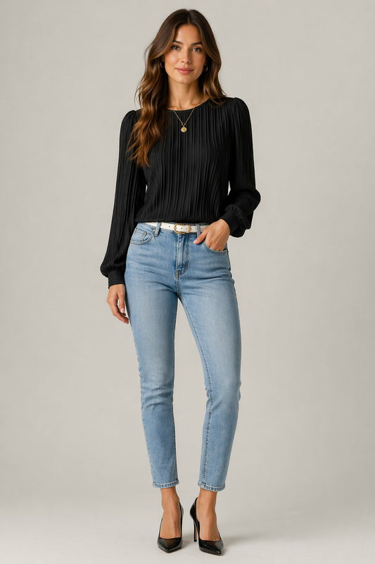 Women’s Pleated Long Sleeve Blouse