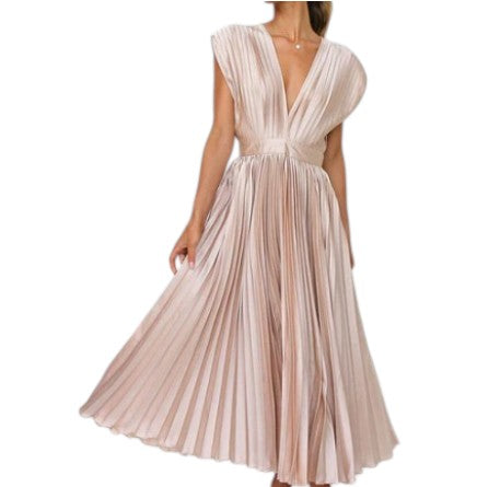 Women's Pleated V-Neck Dress