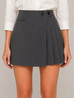 Women’s Pleated Wrap Button Mini Skirt